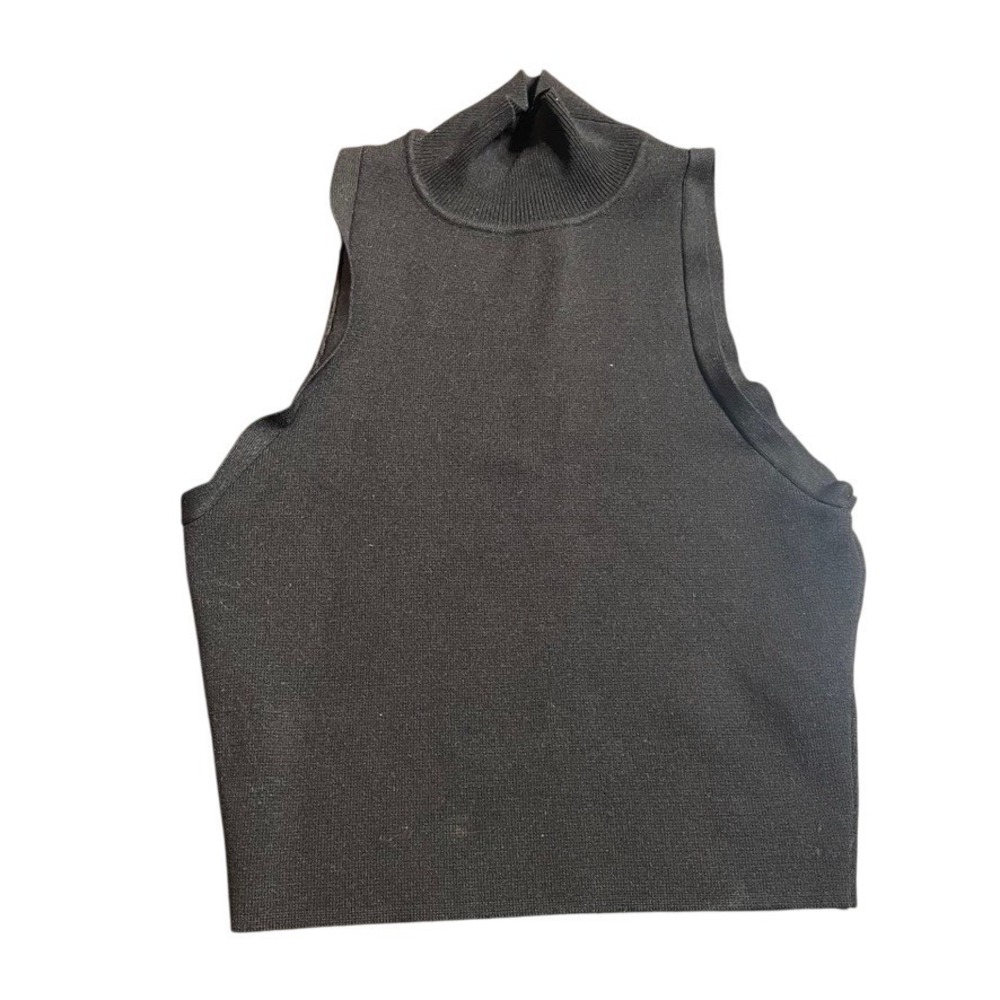 ZARA Black Mock Neck Short Sleeve Knit Top Women Size S